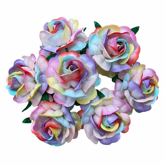 ROSEN Tea 40mm 25Stk Scrapbooking Maulbeerpapier Blumen Flower, regenbogen