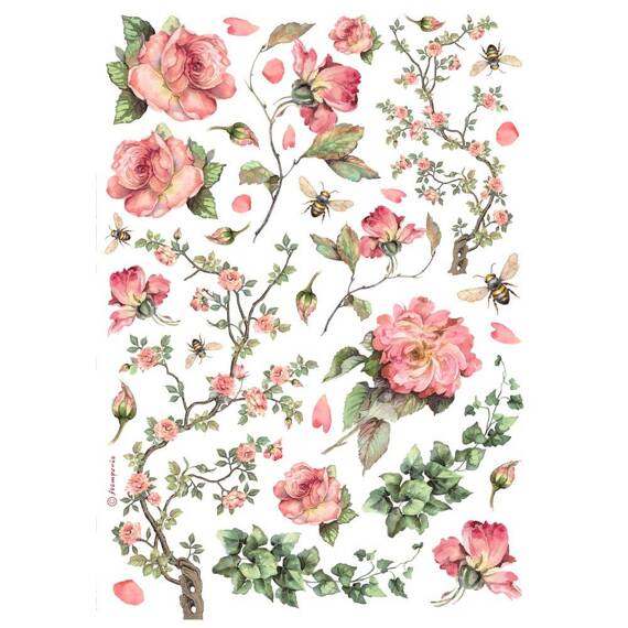 Reispapier Decoupage Bastelpapier A4 - Stamperia - Rosen und Efeu