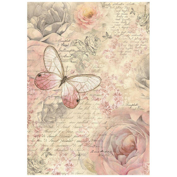 Reispapier Decoupage Bastelpapier A4 - Stamperia - Shabby Rose Schmetterling