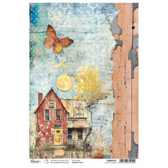 Reispapier Decoupage Bastelpapier Ciao Bella für A4-Decoupage - Majestic Dream Lost in a dream - Haus, Schmetterling