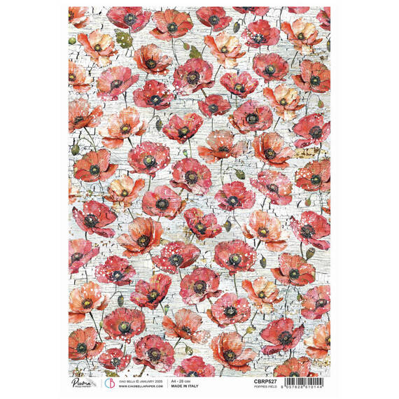 Reispapier Decoupage Bastelpapier Ciao Bella für A4-Decoupage - Majestic Dream Poppies field -Mohnblumen