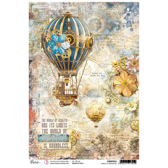 Reispapier Decoupage Bastelpapier Ciao Bella für A4 Decoupage - - World of Imagination Steampunk Ballon