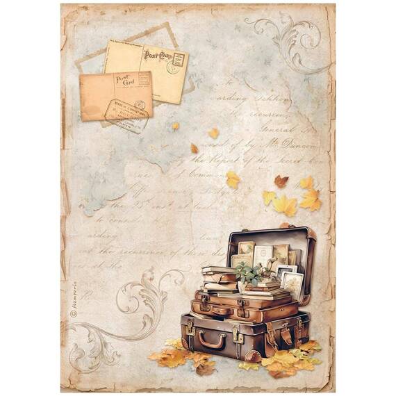 Reispapier Decoupage Bastelpapier Golden harmony A4 - Stamperia - Kofferraum