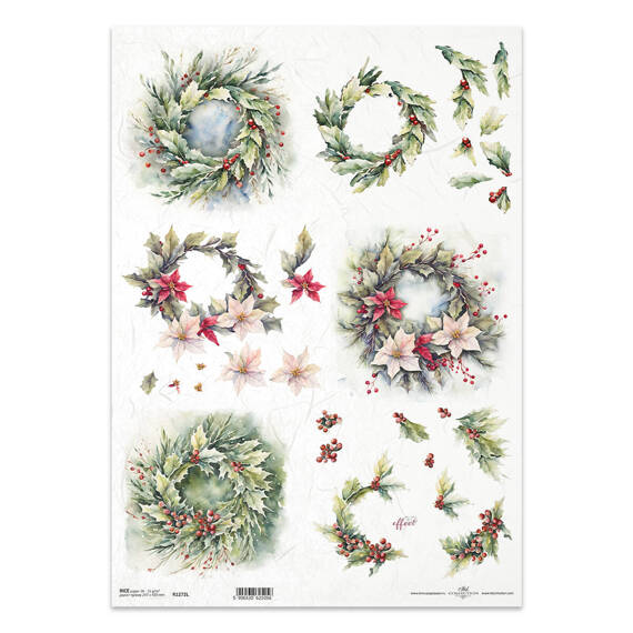 Reispapier Decoupage Bastelpapier für Decoupage A3 ITD-1272L Weihnachtsgirlanden Weihnachtsstern