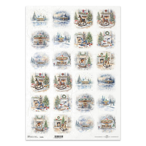 Reispapier Decoupage Bastelpapier für Decoupage A3 ITD-1289L Winterlandschaften, Karussells, Schaukelpferde