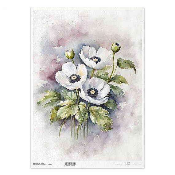 Reispapier Decoupage Bastelpapier für Decoupage A3 ITD-1307L weiße Mohnblumen