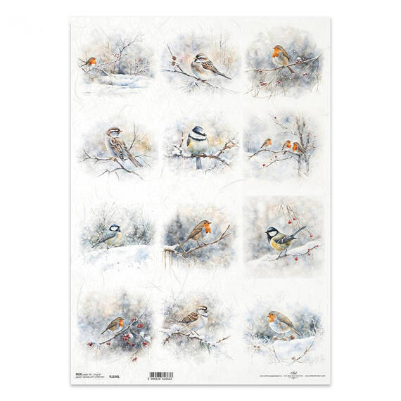 Reispapier Decoupage Bastelpapier für Decoupage A3 ITD-1330L Wintervögel, Rotkehlchen, Meise, Sperling