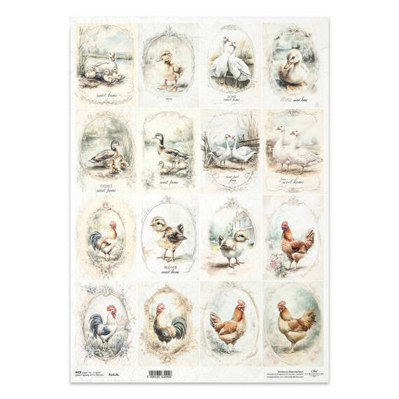 Reispapier Decoupage Bastelpapier für Decoupage A3 ITD-1413L Hühner Hähne Enten Gänse