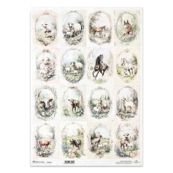 Reispapier Decoupage Bastelpapier für Decoupage A3 ITD-1414L Pferde Kühe Ziegen Schafe