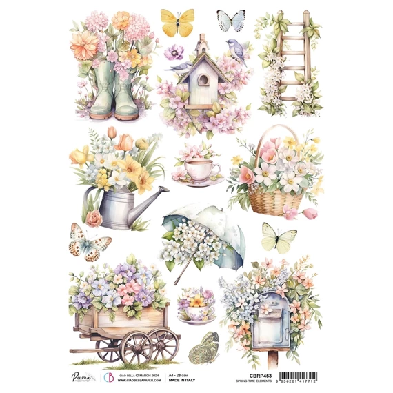 Reispapier Decoupage Bastelpapier für Decoupage A4 - Ciao Bella - Flower Shop - Spring Time Elements