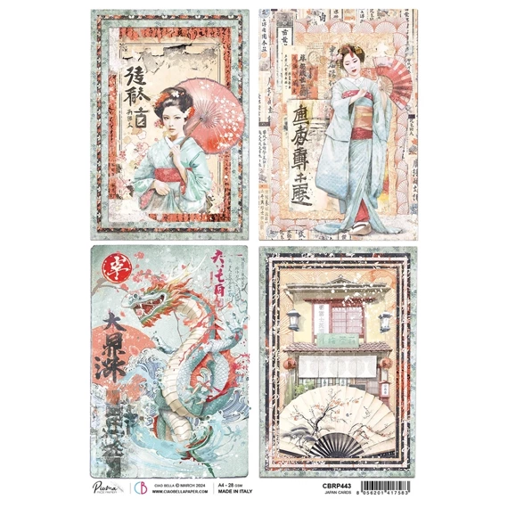 Reispapier Decoupage Bastelpapier für Decoupage A4 - Ciao Bella - Land of The Rising- Japan Cards