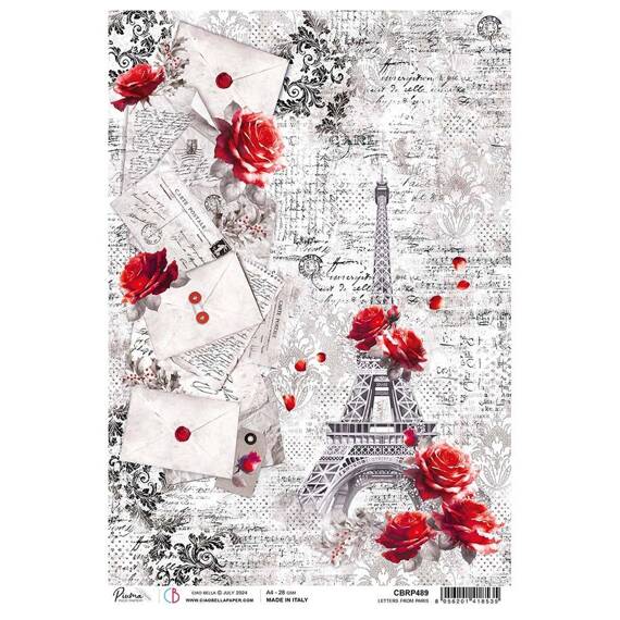 Reispapier Decoupage Bastelpapier für Decoupage A4 - Ciao Bella -  Letters from Paris