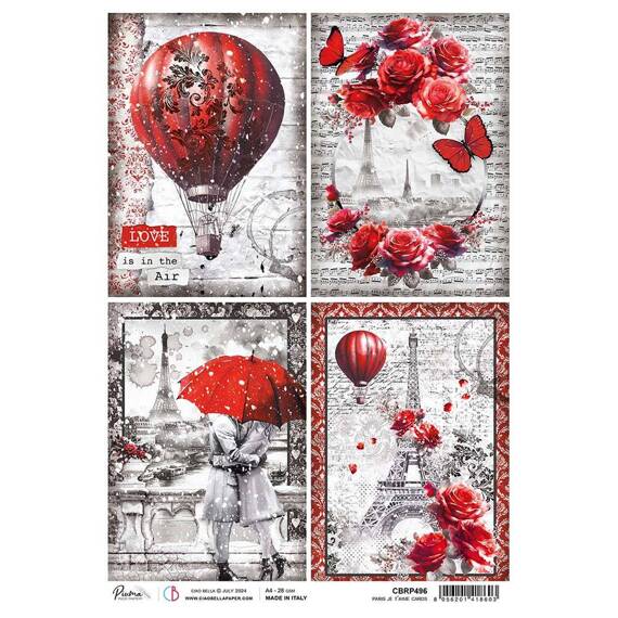 Reispapier Decoupage Bastelpapier für Decoupage A4 - Ciao Bella - Paris Je T'aime Cards