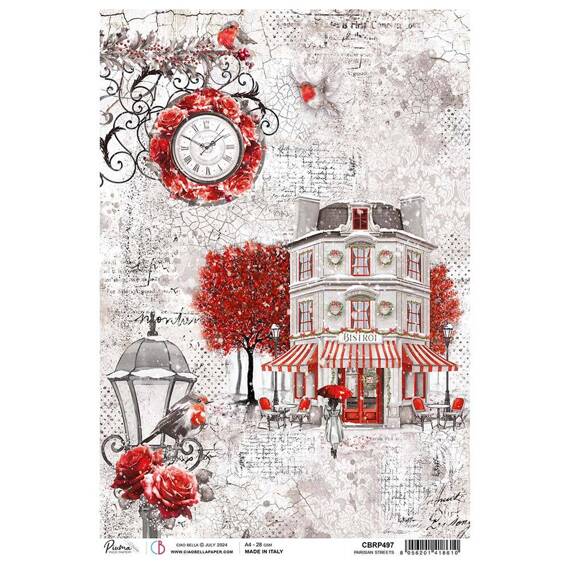 Reispapier Decoupage Bastelpapier für Decoupage A4 - Ciao Bella -  Paris Je t'aime - Parisian