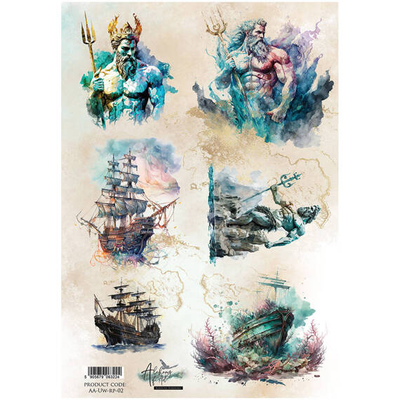 Reispapier für Decoupage A4 - Underwater World, Schiffe, Poseidon