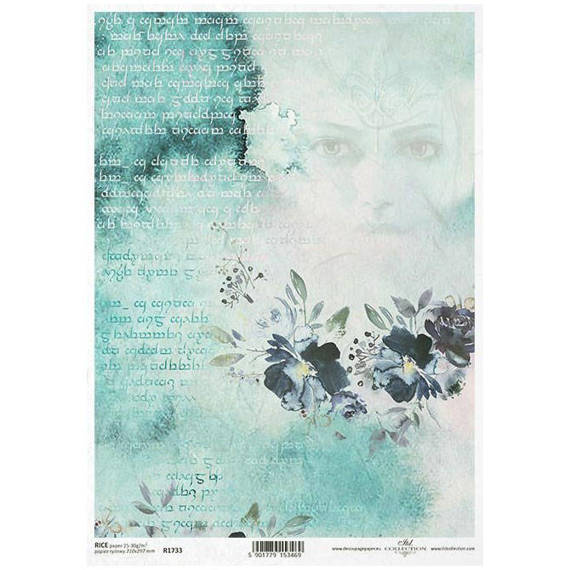 Reispapier für Decoupage, Augen, Gesicht, aquarellierter Hintergrund ITD-R1733 - A4 