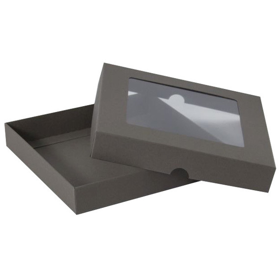 RzP Quadratische Schachtel Geschenkbox Box Karte Fenster 15x15 300 g, grau