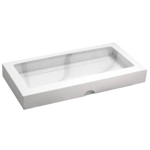 RzP Rechteckig Schachtel Geschenkbox Box Karte Fenster 11x22 300g, weiß