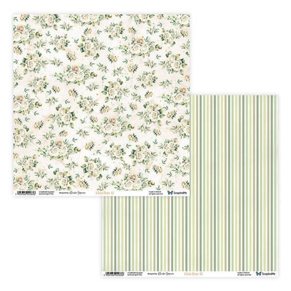 SCRAPANDME Set 15Blatt 20x20cm doppelseitig Scrapbooking Papier - White Roses