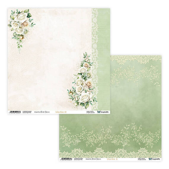 SCRAPANDME Set 15Blatt 20x20cm doppelseitig Scrapbooking Papier - White Roses