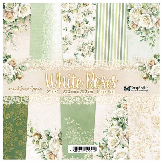 SCRAPANDME Set 15Blatt 20x20cm doppelseitig Scrapbooking Papier - White Roses