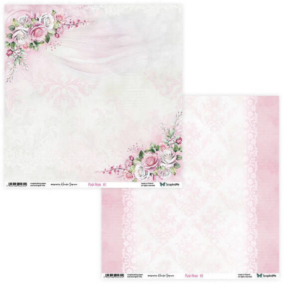 SCRAPANDME Setz von 6Stk 30x30cm doppelseitig Scrapbooking Papier- Pink Roses