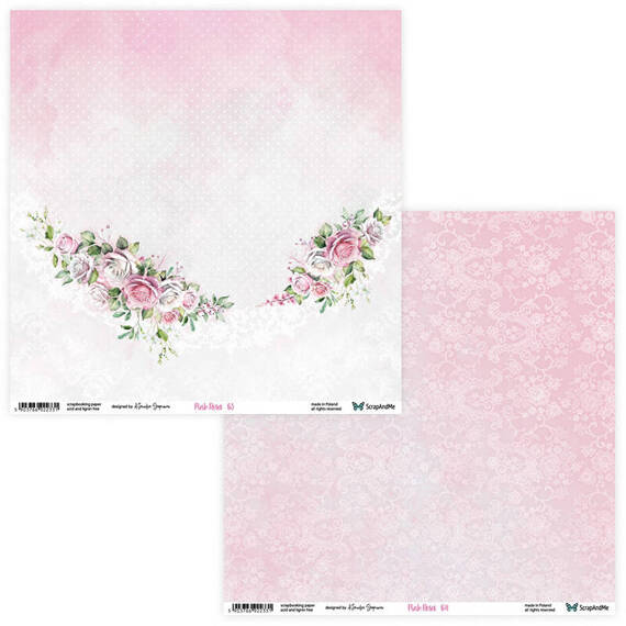 SCRAPANDME Setz von 6Stk 30x30cm doppelseitig Scrapbooking Papier- Pink Roses