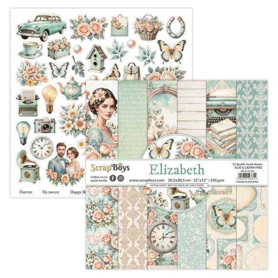 SCRAPBOYS Set 12 Blatt 30,5x30,5cm doppelseitig Scrapbooking Papier Set - Elizabeth