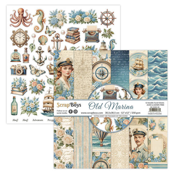 SCRAPBOYS Set 12 Blatt 30,5x30,5cm doppelseitig Scrapbooking Papier Set - Old Marina