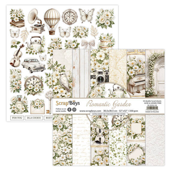 SCRAPBOYS Set 12 Blatt 30,5x30,5cm doppelseitig Scrapbooking Papier Set - Romantic Garden