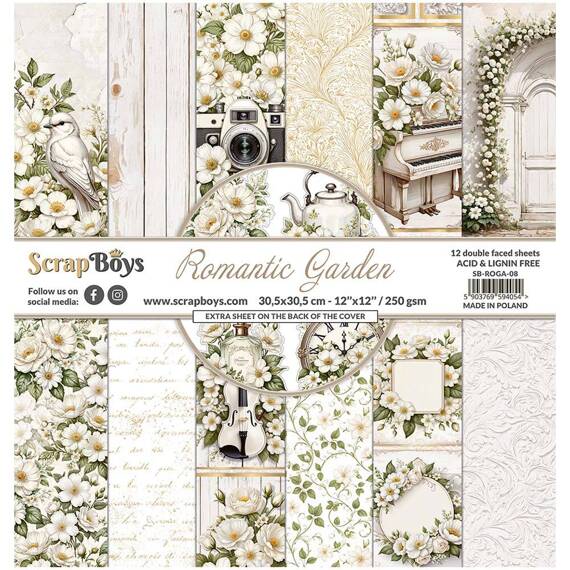 SCRAPBOYS Set 12 Blatt 30,5x30,5cm doppelseitig Scrapbooking Papier Set - Romantic Garden