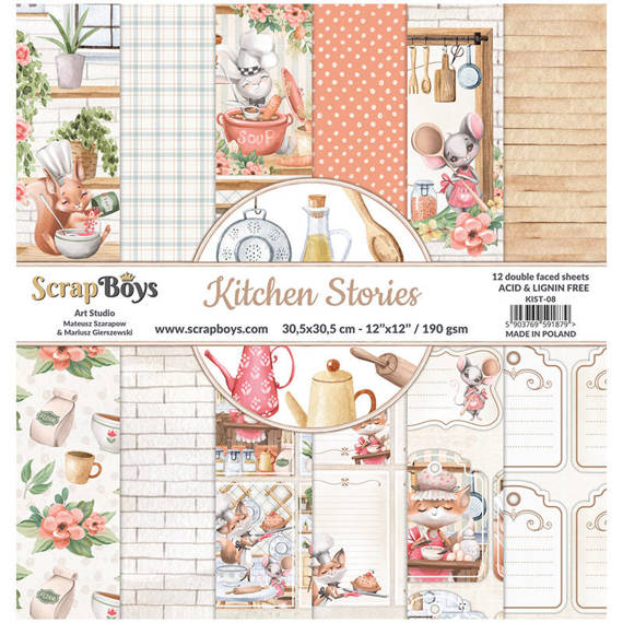 SCRAPBOYS Set 12Stk 30x30cm doppelseitig Scrapbooking Papier Kitchen Stories