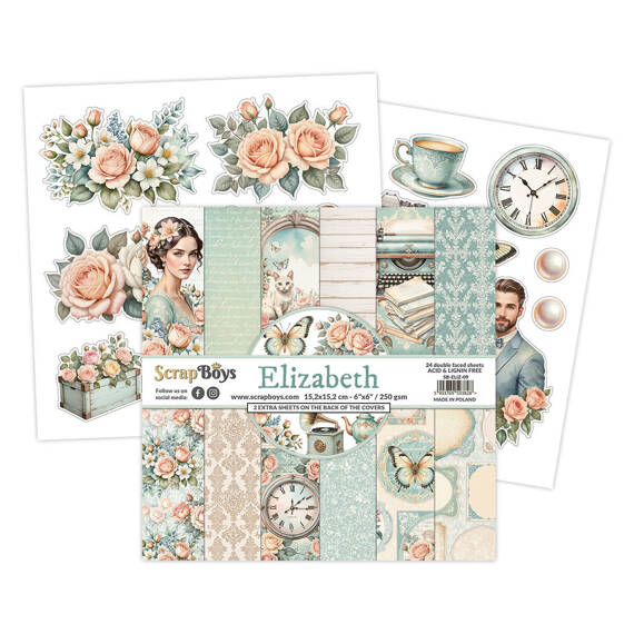 SCRAPBOYS Set 24 Blatt 15x15cm doppelseitig Scrapbooking Papier - Elizabeth