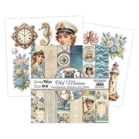 SCRAPBOYS Set 24 Blatt 15x15cm doppelseitig Scrapbooking Papier - Old Marina