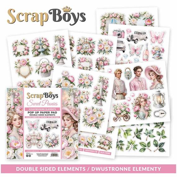 SCRAPBOYS Setz 24Stk 15x15cm doppelseitigen Scrapbooking Papier - Sweet Peonies - Pop up