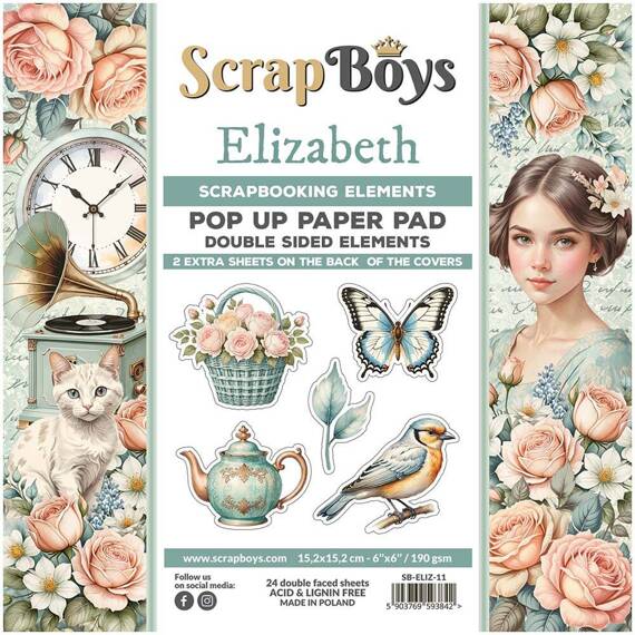 SCRAPBOYS Setz von 24Stk 15x15cm doppelseitigen Scrapbooking Papier - Elizabeth - Pop up