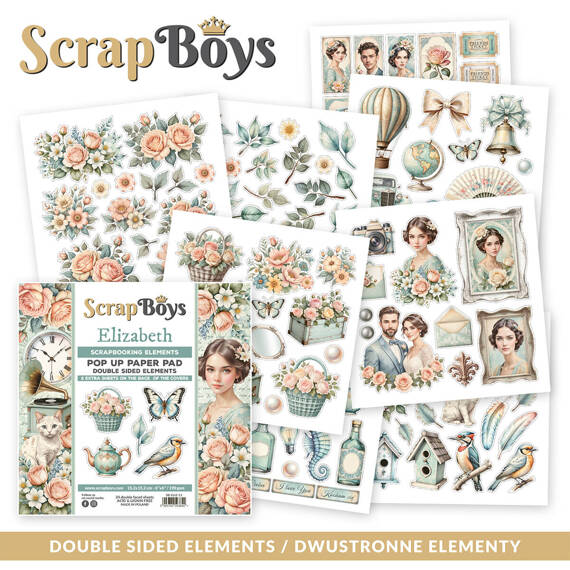 SCRAPBOYS Setz von 24Stk 15x15cm doppelseitigen Scrapbooking Papier - Elizabeth - Pop up