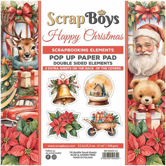 SCRAPBOYS Setz von 24Stk 15x15cm doppelseitigen Scrapbooking Papier - Happy Christmas - Pop up