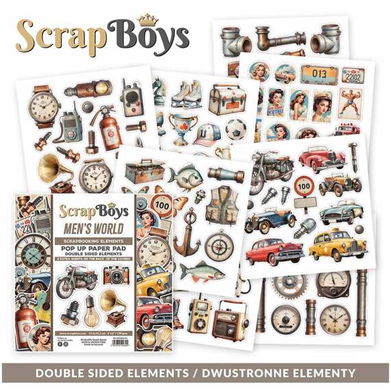 SCRAPBOYS Setz von 24Stk 15x15cm doppelseitigen Scrapbooking Papier - Men's World Pop-Up