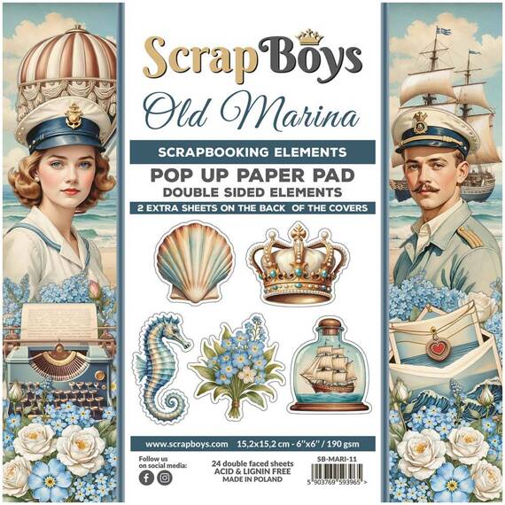 SCRAPBOYS Setz von 24Stk 15x15cm doppelseitigen Scrapbooking Papier - Old Marina- Pop up