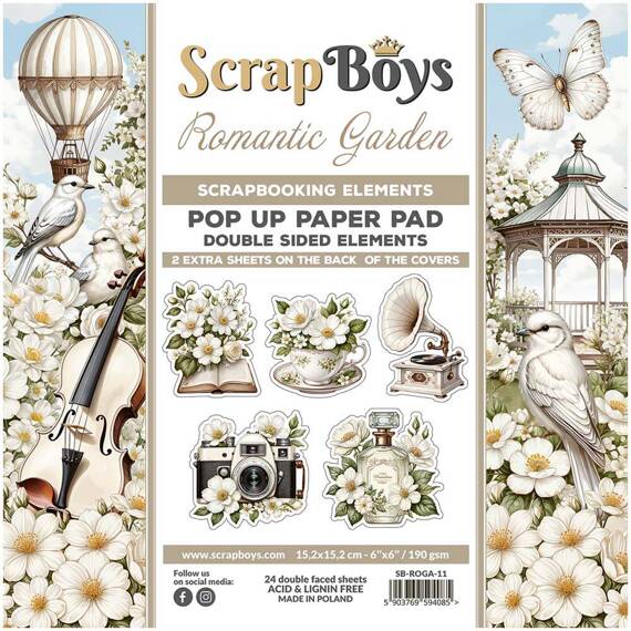 SCRAPBOYS Setz von 24Stk 15x15cm doppelseitigen Scrapbooking Papier - Romantic Garden - Pop up