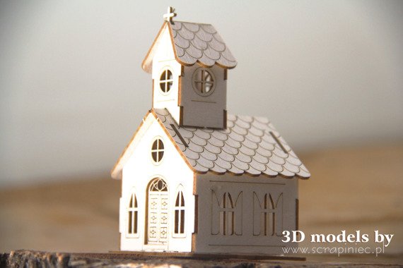 SCRAPINIEC Dekorpappe Die Cut Chipboard Dekoration Ornament, 3D Kirche Church