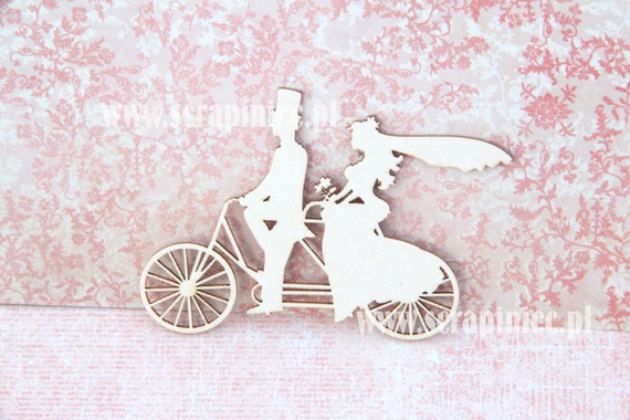 SCRAPINIEC Dekorpappe Die Cut Chipboard Dekoration Ornament, Brautpaar Fahrrad