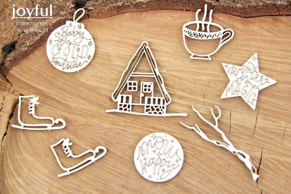 SCRAPINIEC Dekorpappe Die Cut Chipboard Dekoration Ornament, Joyful Weihnachten