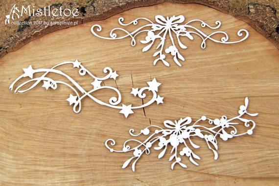 SCRAPINIEC Dekorpappe Die Cut Chipboard Dekoration Ornament, Mistel Mistletoe 4829