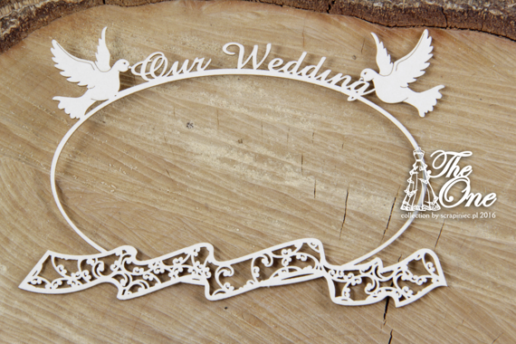 SCRAPINIEC Dekorpappe Die Cut Chipboard Dekoration Ornament, Our Wedding Rahmen Hochzeit