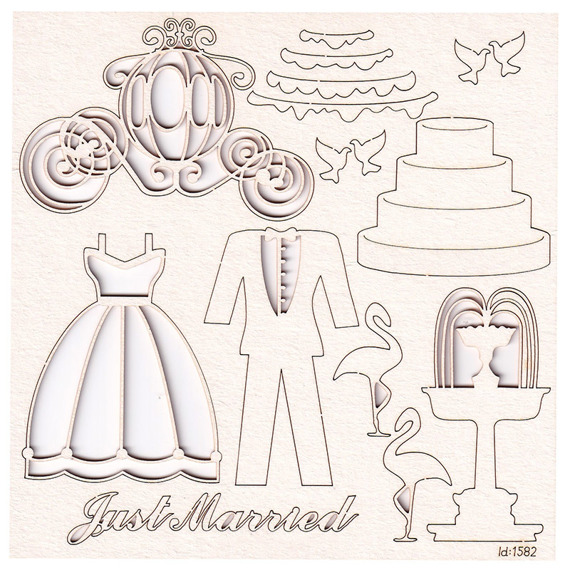 SCRAPINIEC Dekorpappe Die Cut Chipboard Dekoration Ornament, Schlitten Hochzeit