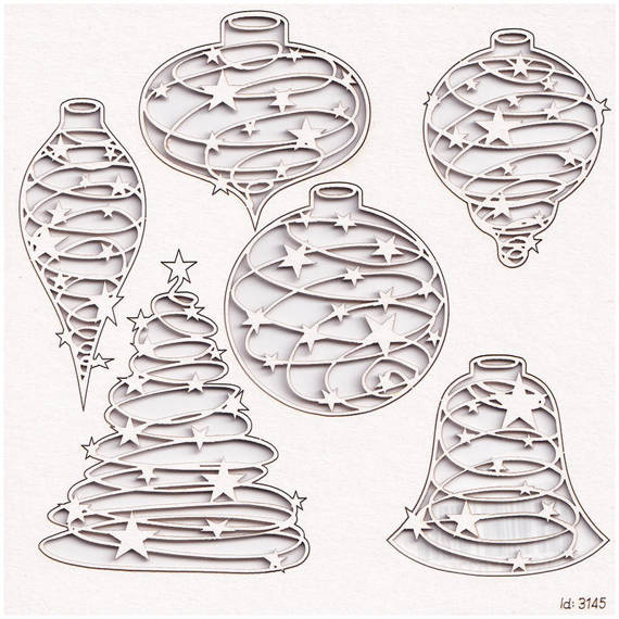 SCRAPINIEC Dekorpappe Die Cut Chipboard Dekoration Ornament - Weihnachtsset Starry Springs 