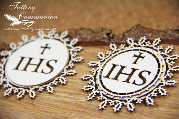 SCRAPINIEC Dekorpappe Die Cut Chipboard Dekoration Tatting Communion - doppellagig Host groß 01 