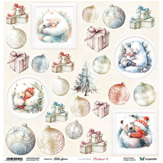 SCRAPandME 30x30cm einseitig Scrapbooking Papier 250g, Christmas 10